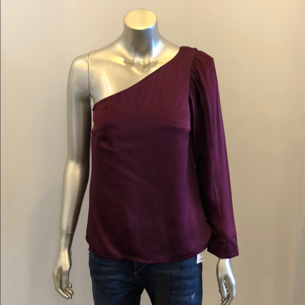 NWT BLAQUE LABEL Burgundy satin one shoulder top
